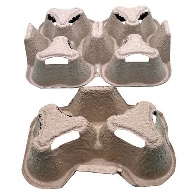 2 / 4 Disposable Biodegradable Paper Cup Carrier Tray , Cup Holders Natural Color