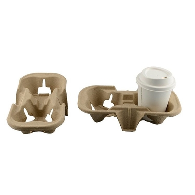Disposable Biodegradable Paper Cup Carrier Tray 2 Cups Untearable , Cup Holders Natural Color